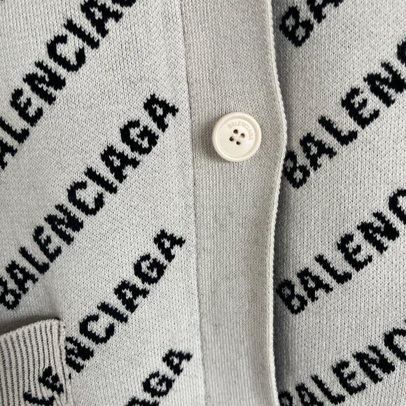NWT Balenciaga Cardigan Sweater Off-white Allover Logo Knit Wool Blend V-Neck - Picture 5 of 11